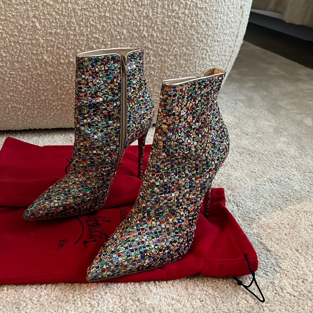 CHRISTIAN LOUBOUTIN Size 10 SO KATE Multicolor Mirror Ankle Booties Boots